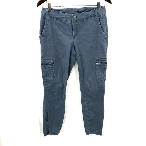 Athleta ankle zip cargo pants organic cotton blend blue outdoor hiking cropped 6 - Picture 1 of 10